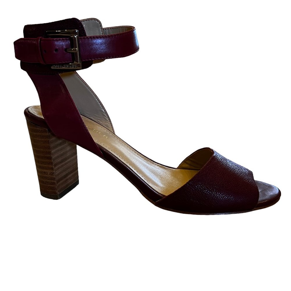 Marc Fisher Brick Red Pebbled Leather Ankle Strap Block Heel Sandal Size…